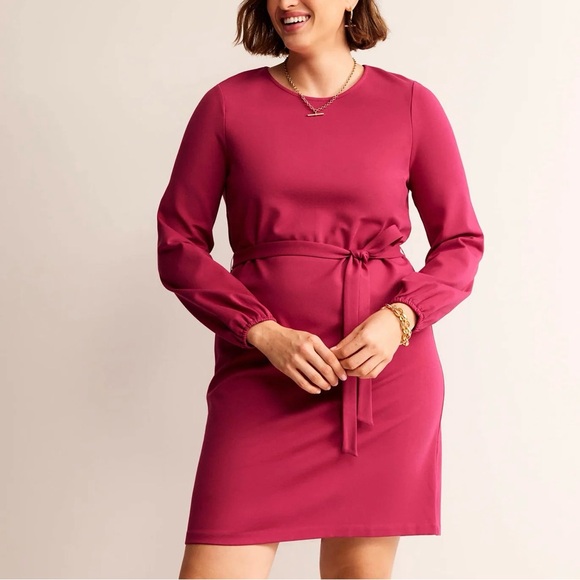 Boden Warm Cranberry Belted Knee Length Violet Ponte Knit Shift Dress - Picture 1 of 9